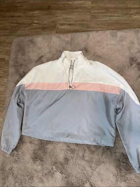 Angel Kiss Colorblock Half-Zip Windbreaker - White, Light Pink & Light Gray
